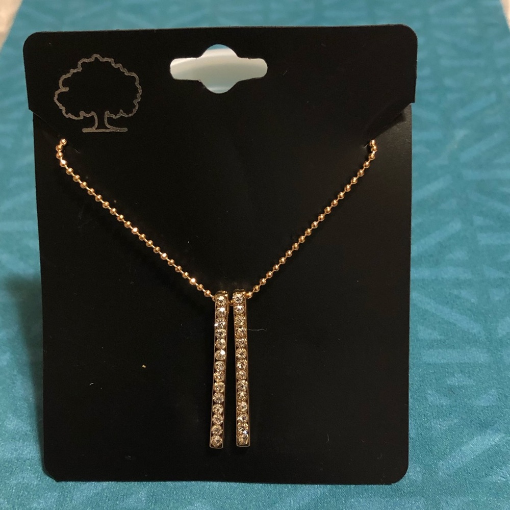 GOLD TONE 2 BAR RHINESTONE PENDANT & CHAIN